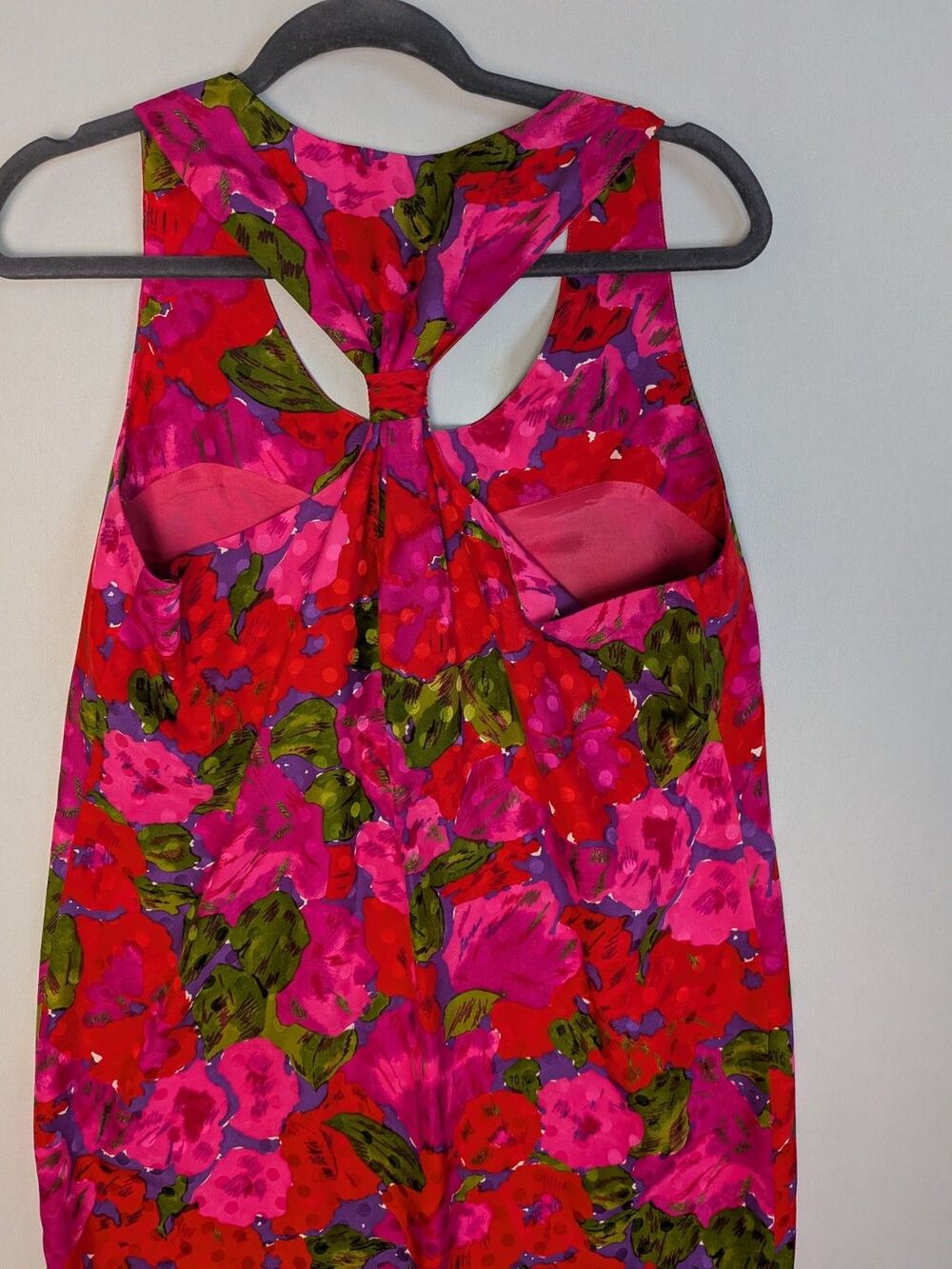 August Silk Dress Pink Green Floral 100% Silk Scoop Neck Racer Back Tank Sz 10 - Picture 9 of 13